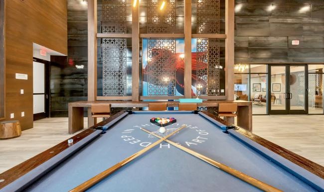 a pool table in a room